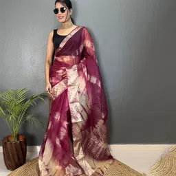 HERE&NOW Tie and Dye Zari Organza Saree-image-38