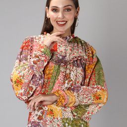Amagyaa Orange & Yellow Floral Printed Bohemian Bohemian Top-image-93
