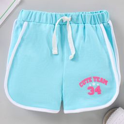 Babyhug Knit Shorts With Ribbed Waist Placement Print- Blue-image-81