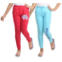 Clothe Funn Pack Of 2 Girl Gang & Awesome Text Placement Print Track Pants - Fuchsia Pink & Sky Blue-image-39
