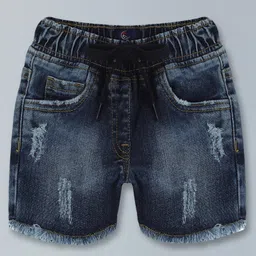 Kiddopanti Mild Distressed Denim Hot Shorts - Blue-picture-43