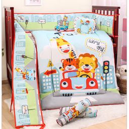Babyhug 100% Cotton Digital Printed Crib Bedding Set Travel Theme - Multicolour-6
