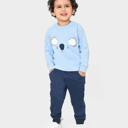 Mi Arcus Full Sleeves Animal Face Detailed Sweatshirt & Pajama Set  - Blue-image-2