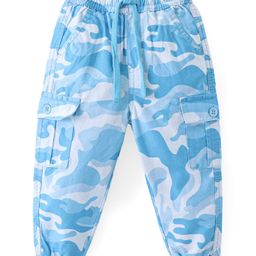 Babyhug Cotton Lycra With Stretch Woven Full Length Trousers With Camo Print - Blue-image-84