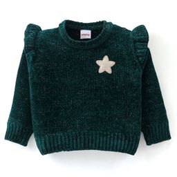 Babyhug Knitted Full Sleeves Pullover Sweater With Star Patch & Frill Detailing - Green-image-63