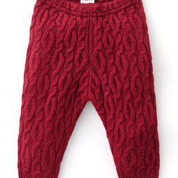 Babyhug Cable Knit Design Full Length Fleece & Woollen Pant Solid Colour - Maroon-image-1