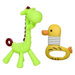 Joy Buzz Baby Silicone Giraffe & Duck Shape Teether Pack Of 2 - Green & Yellow-image-20