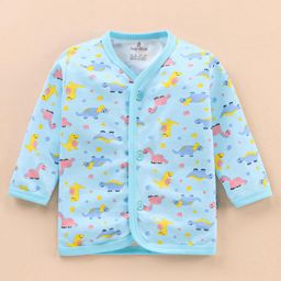 Child World Interlock Knit Full Sleeves Front Open Vests Dino Print- Sky Blue-8