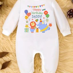 KNITROOT Dad Birthday Theme Full Sleeves Happy Birthday Daddy Text Printed Romper - White-image-82