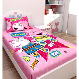 Athom Living Peppa Pig Digital Printed Cotton Kids Single Bedsheet 147x223 cm with Pillow Cover-picture-25