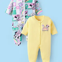 Babyhug Disney Interlock Knit Full Sleeves Sleep Suits with Minnie Mouse Graphics Pack of 2 - Yellow & White-picture-37