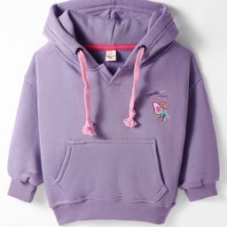 Olio Kids Fleece Knit Full Sleeves Hooded Sweatshirt With Fruit Print & Kangaroo Pockets - Purple-picture-41