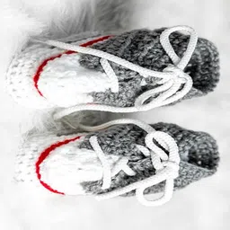 Knits & Knots Colour Blocked Handmade Booties With Laces - Grey & White-picture-27