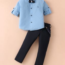 Radutu Cotton Full Sleeves Chevron Printed Shirt & Pant With Bow & Suspender Set - Sky Blue & Navy Blue-image-52