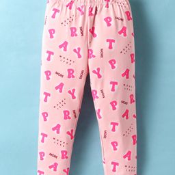 Doreme Single Jersey Knit Full Length Text Printed Leggings - Pink-image-56