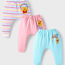 Babyhug Disney Interlock Knit Full Length Diaper Leggings With Winnie The Pooh Graphics Pack of 3 - Light Blue Pink & White-picture-44