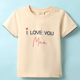 Ollypop Sinker Knit Half Sleeves T-Shirt with Text Print - Beige-11