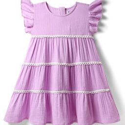 Kookie Kids Woven Frill Sleeves Frock With Lace Detailing - Lavender-image-70