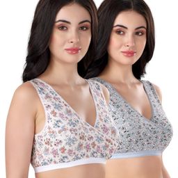 Bella Mama Cotton Elastane Knit Sleep Bra With Floral Print Pack of 2 (Color May Vary)-image-83