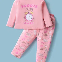 smarty girls Smarty Sinker Knit Full Sleeves Night Suit With Text Print - Pink-picture-14