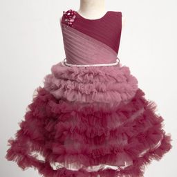 Enfance Sleeveless Ruffle & Floral Applique Detailed Knee Length Dress - Onion Pink-image-23