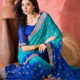 Sangria Women Polka Dots Printed Woven Design Saree With Blouse-picture-25