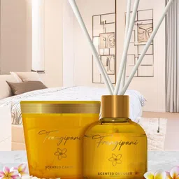 Pan Aromas Oriental Frangipani 2Pcs Yellow & White Reed Diffuser & Scented Candle Gift Set-0