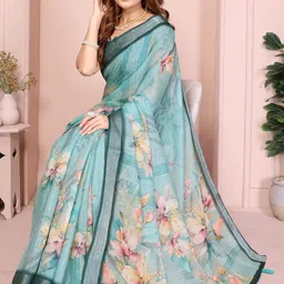 DIVASTRI Women Floral Zari Linen Blend Bhagalpuri Saree-picture-10
