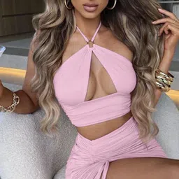 LULU & SKY Halter Neck Top With Skirt Co-Ords-picture-45