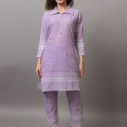 TYSORT Embroidered Polo Collar Neck Top With Palazzo Co-Ords-picture-19