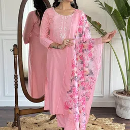 CANBIA Women Ethnic Motifs Embroidered Regular Kurta With Trousers & Dupatta-40