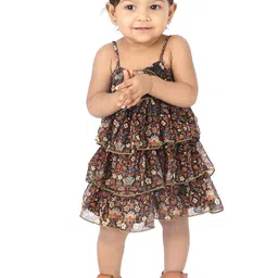 YOUNG BIRDS Girls Floral Printed Chiffon Knee Length Fit & Flare Dress-image-89