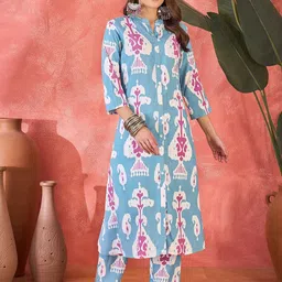 Sangria Printed A-Line Kurta With Trouser Set-3