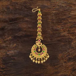 South Temple Jewellery Gold-Plated Artificial Stones and Beads Studded Maang Tikka Head Jewellery-image-81