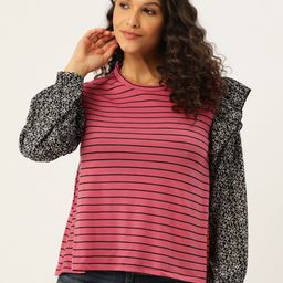 Belle Fille Pink & Black Print Top-image-97