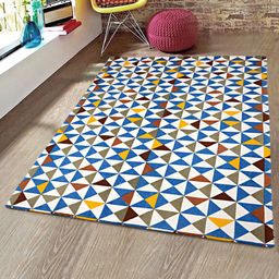 Saral Home Turquoise Blue & White Geometric Printed Anti-Skid Carpet-picture-39