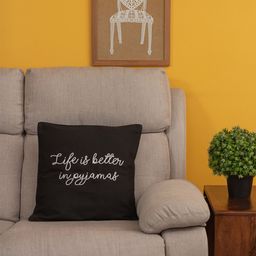 BandBox Black & White Single Embroidered Square Cushion Cover-20