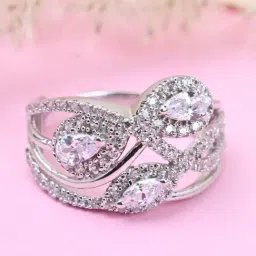 Clara 92.5 Sterling Silver Swiss Zircon Rhodium-Plated Cocktail Adjustable Ring for Women-picture-43