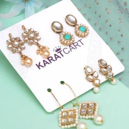 Karatcart Handcrafted Kundan Drop Earrings - Set of 4-14