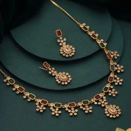 Aatmana Gold-Plated Multi Stone Studded Handcrafted Necklace Set-image-14