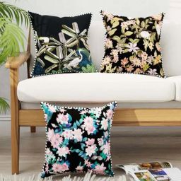 Bianca Suzane Black & Green Micro Fiber Reversible Printed Cushion Covers - Set of 3-image-84