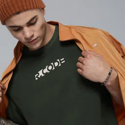 R Code by The Roadster Life Co Men Brand Logo Printed Relaxed Fit T-shirt-image-12