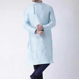 DEYANN Men Blue & Navy Blue Woven Design Kurta with Churidar-image-48