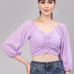 aayu Puff Sleeves Ruched Crop Fitted Top-20