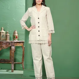 Komarri Lapel Collar Self Design Pure Cotton Jacket With Trouser-image-92