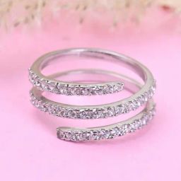 Clara 92.5 Sterling Silver Swiss Zircon Rhodium-Plated Spiral Adjustable Ring for Women-image-47