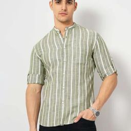 celio* Pista Green Slim Fit Striped Shirt-image-42