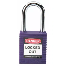 BRADY Lockout Padlock Keyed Different Nylon Std Body Size Hardened Steel Std Purple, 39N156-91