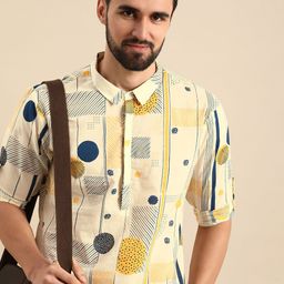 Anouk Men White & Blue Geometric Printed Pure Cotton Kurta-picture-29