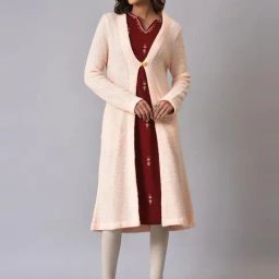 W Peach Self Pattern Cardigan-picture-1